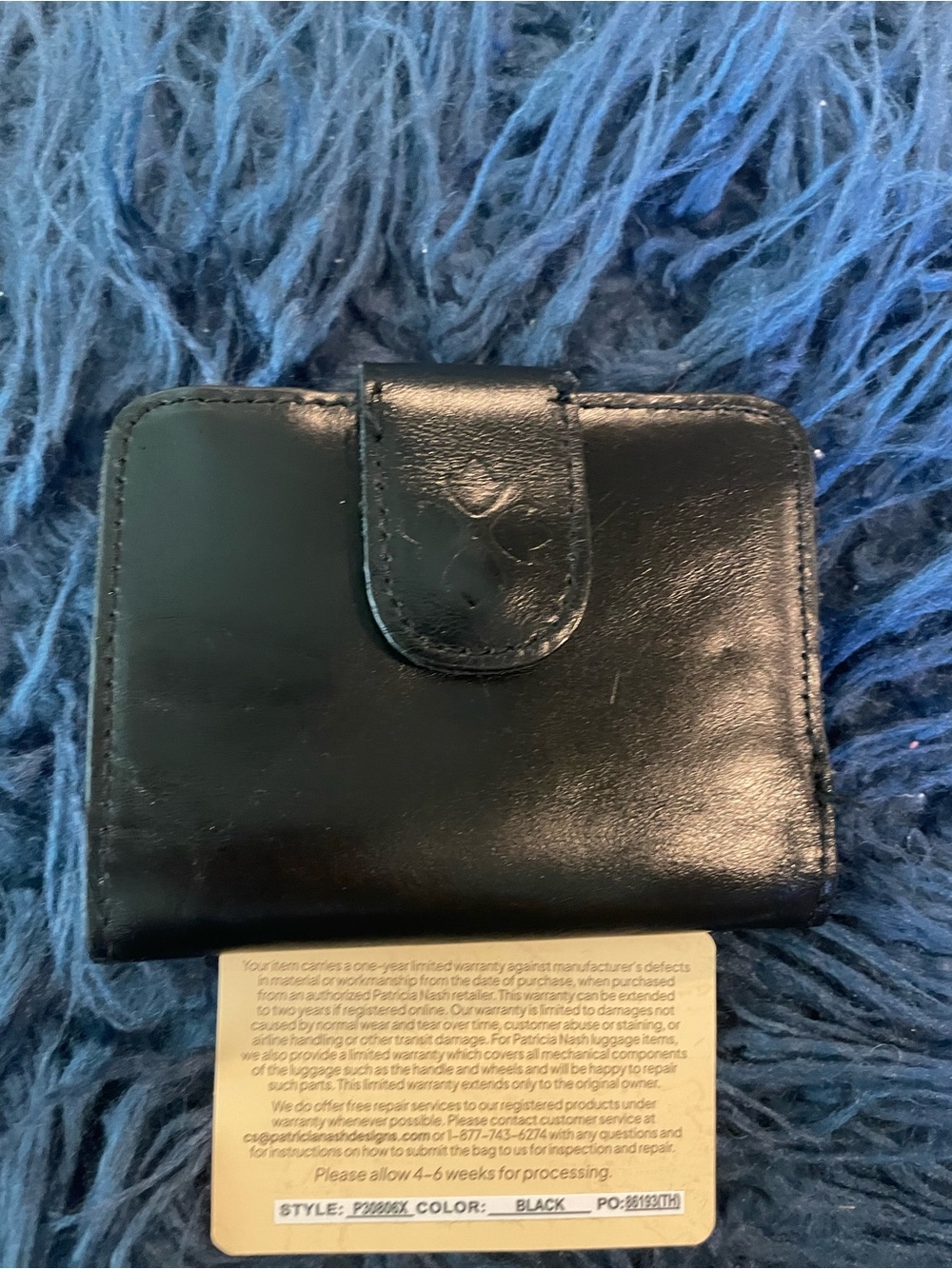 Patricia Nash Black Leather ID Wallet with Kiss-Lock Coin Frame